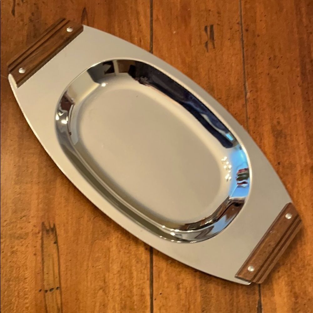 MCM Kromex Serving Tray with Wood Handles